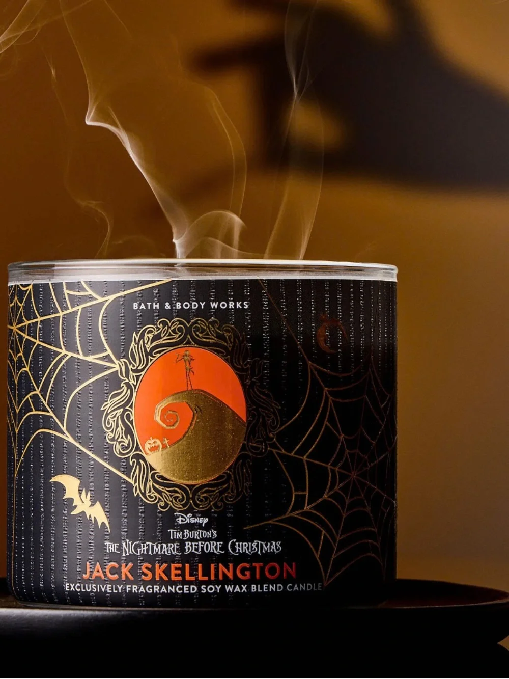 “New”Bath & Body Works Jack Skellington 3-Wick Candle-Pumpkin & Vanilla